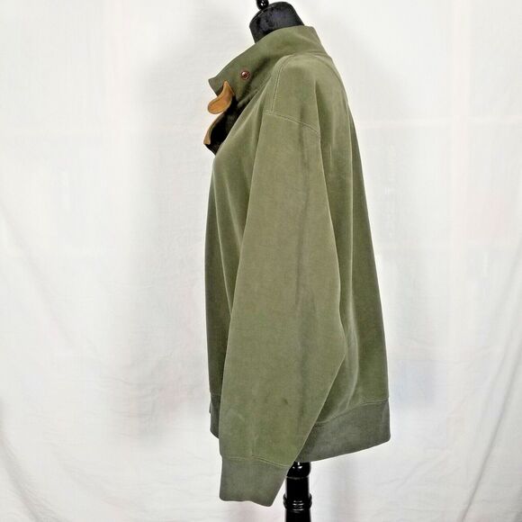 Orvis Men's Mock Neck Pullover Large Quarter Button Leather Accent Outdoor Green - Picture 5 of 11
